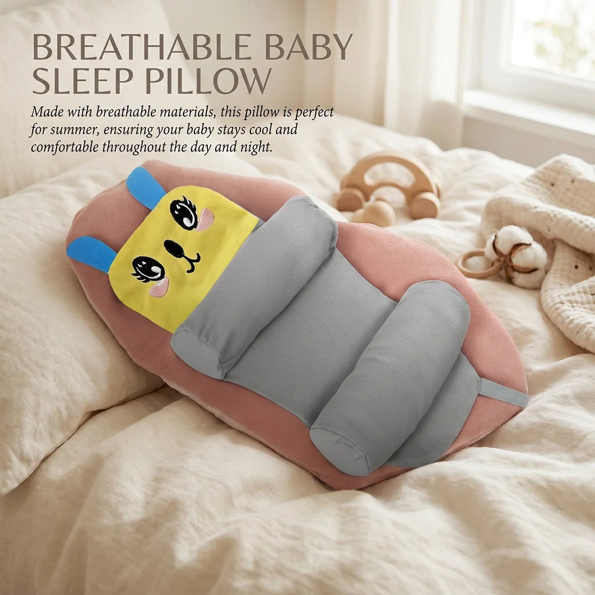 Baby Pillow with Head & Neck Support -Soft Cotton Infant Sleeping Pillow for Flat Head Protection