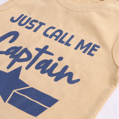 Boys Apricot Captain Typography Vest With Drawstring Shorts Sets