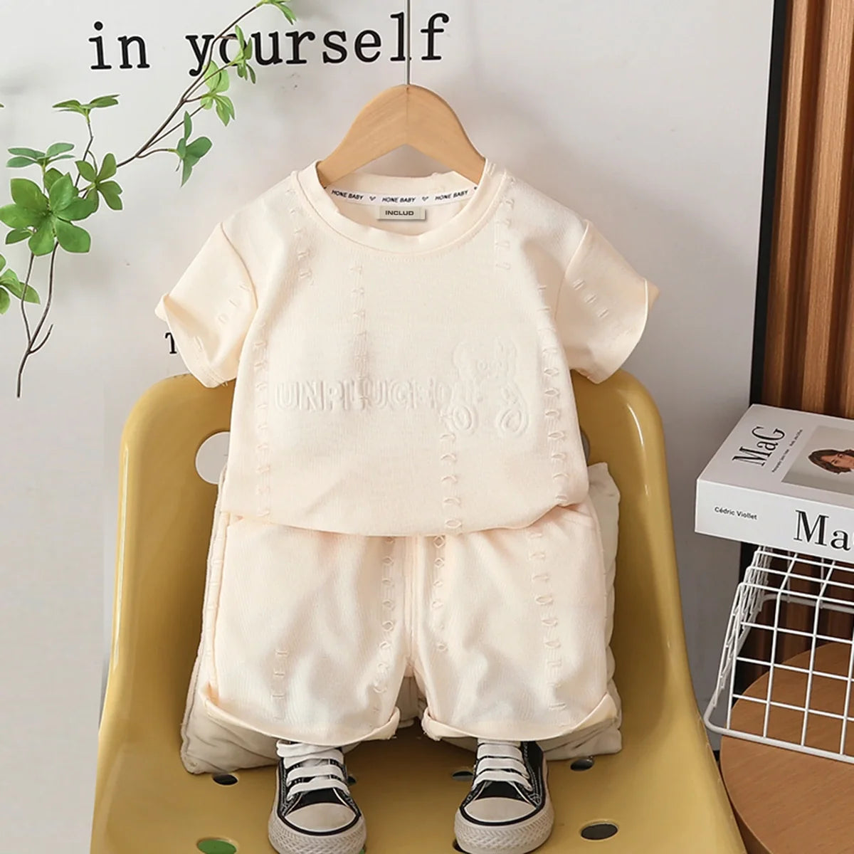 Boys Apricot Distressed Short Sleeves T-Shirt With Shorts Co-ord Sets