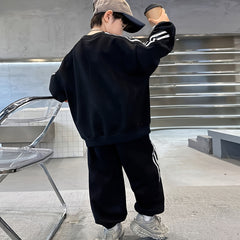 Boys Black Typographic Printed Sweatshirt With Joggers Winter Co-ord Sets