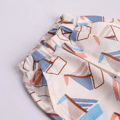 Boys Blue Boat Graphics Short Sleeve Shirt With Elasticated Shorts Sets