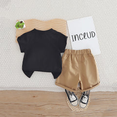 Boys Black Star Fish Graphic Short Sleeves T- Shirt With Shorts Set