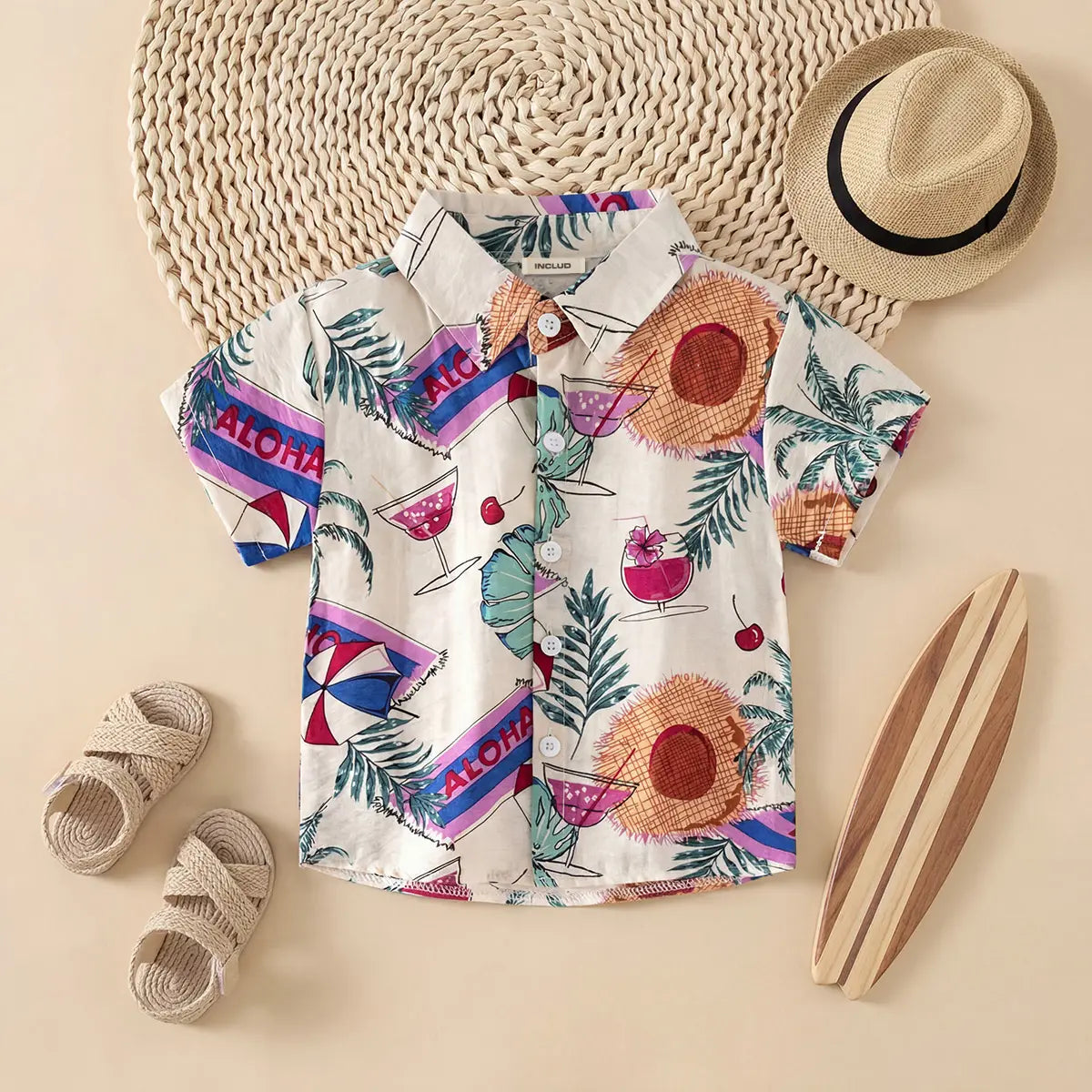 Boys Apricot Tropical Printed Short Sleeves Shirt