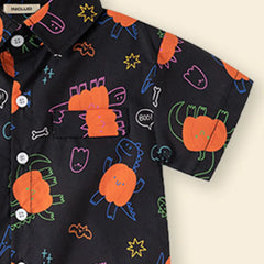 Boys Black Pumpkin Cartoon Printed Short Sleeves Shirt