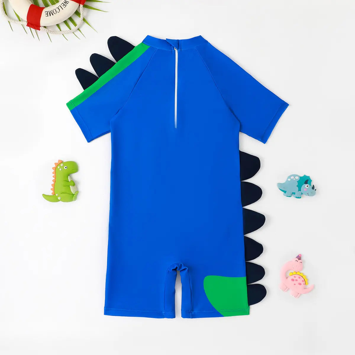 Boys Blue Dinosaur Themed Short Sleeves Swimwear Bodysuit