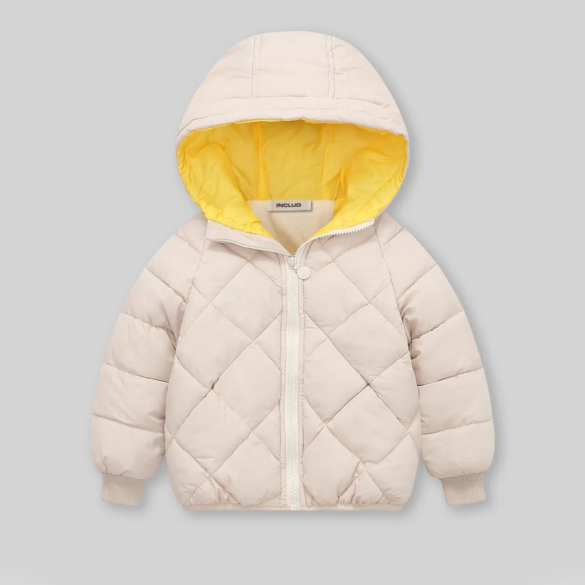 Boys Apricot Hooded Zip-up Puffer Jacket With Long Sleeves