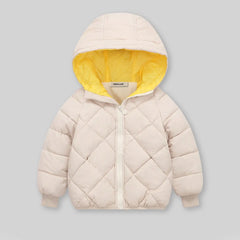 Boys Apricot Hooded Zip-up Puffer Jacket With Long Sleeves