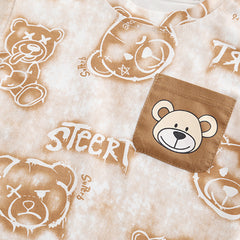 Boys Bear Printed Short Sleeves T-Shirt With Light Brown Shorts Set