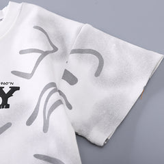 Boys Alphabetic Printed T-Shirt With Black Cargo Shorts Set