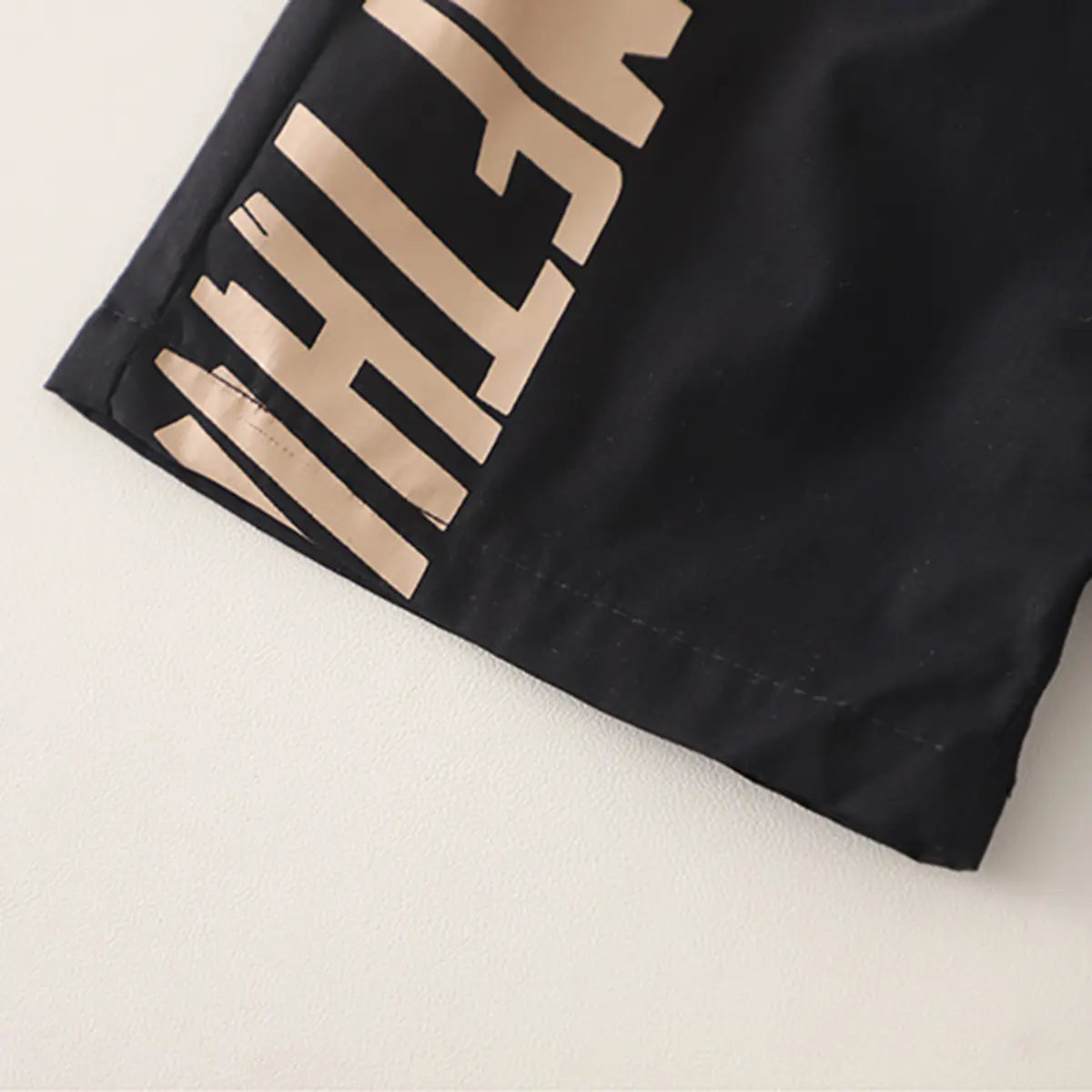 Boys Beige Typographic Printed Short Sleeve T-Shirt With Elasticated Shorts Sets