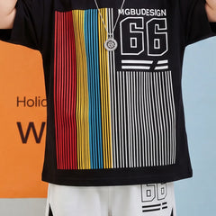 Boys Black Typographic Print Short Sleeve T-Shirt With Shorts Sets