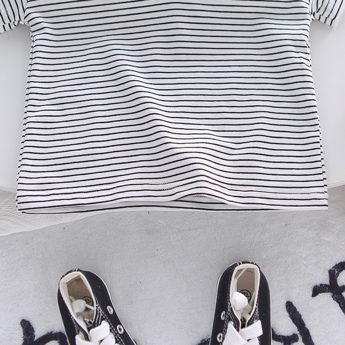 Boys Black Striped Polo T-Shirts With Dungaree Set