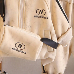 Boys Beige Two Side Stripes Zip-up Jacket With Jogger Co-ord Sets