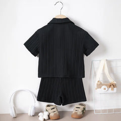 Boys Black Stripe Short Sleeves Shirt With Shorts Co-ord Sets