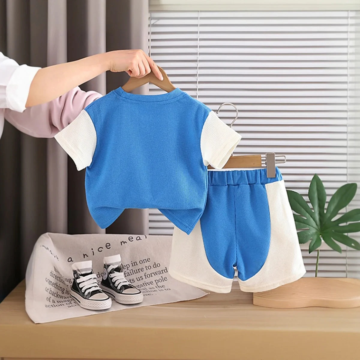 Boys Blue Horse Cartoon Print T-Shirt & Shorts Co-ord Sets