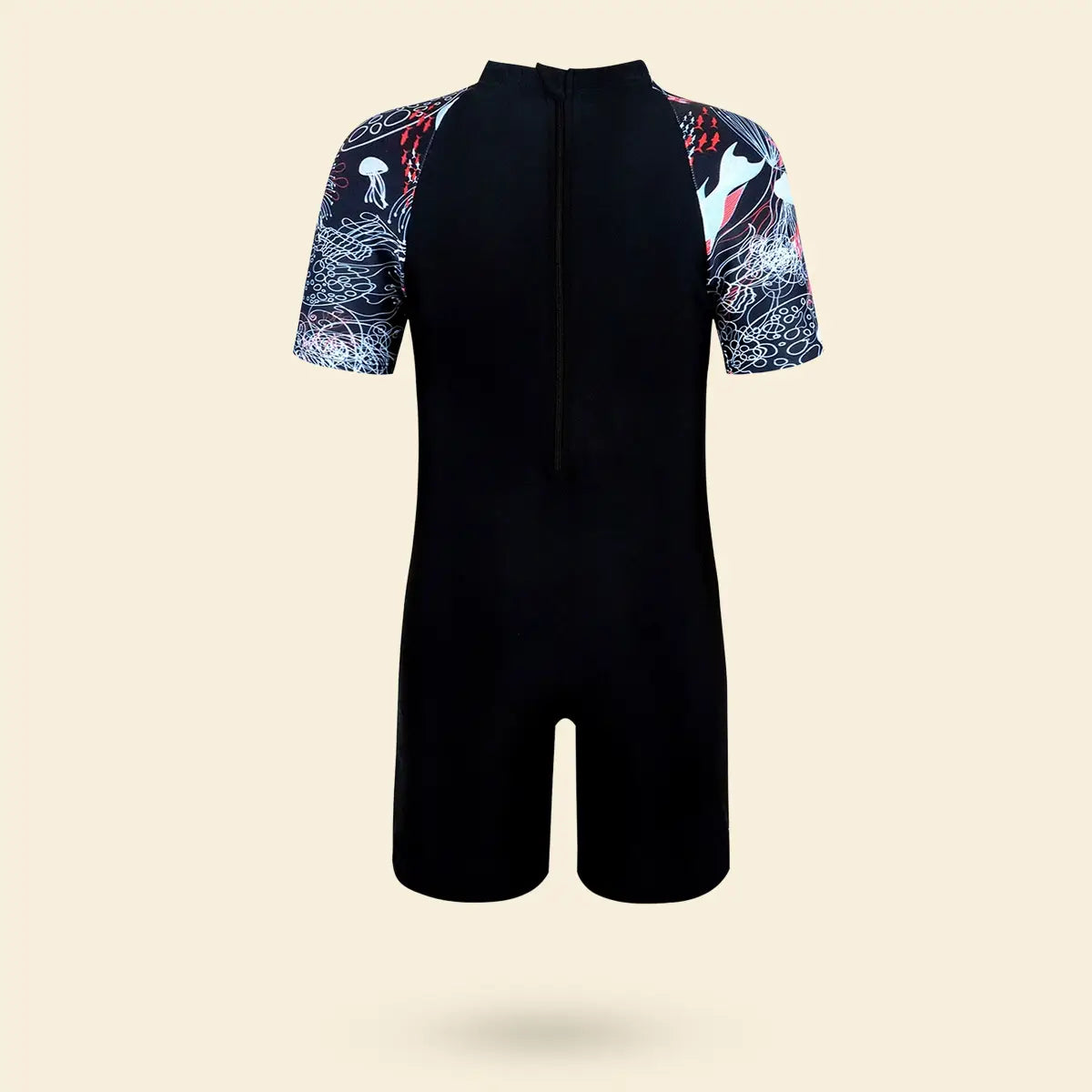 Boys Black Typographic Short Sleeves Swimwear Bodysuit