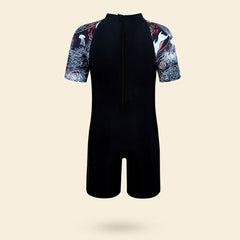 Boys Black Typographic Short Sleeves Swimwear Bodysuit