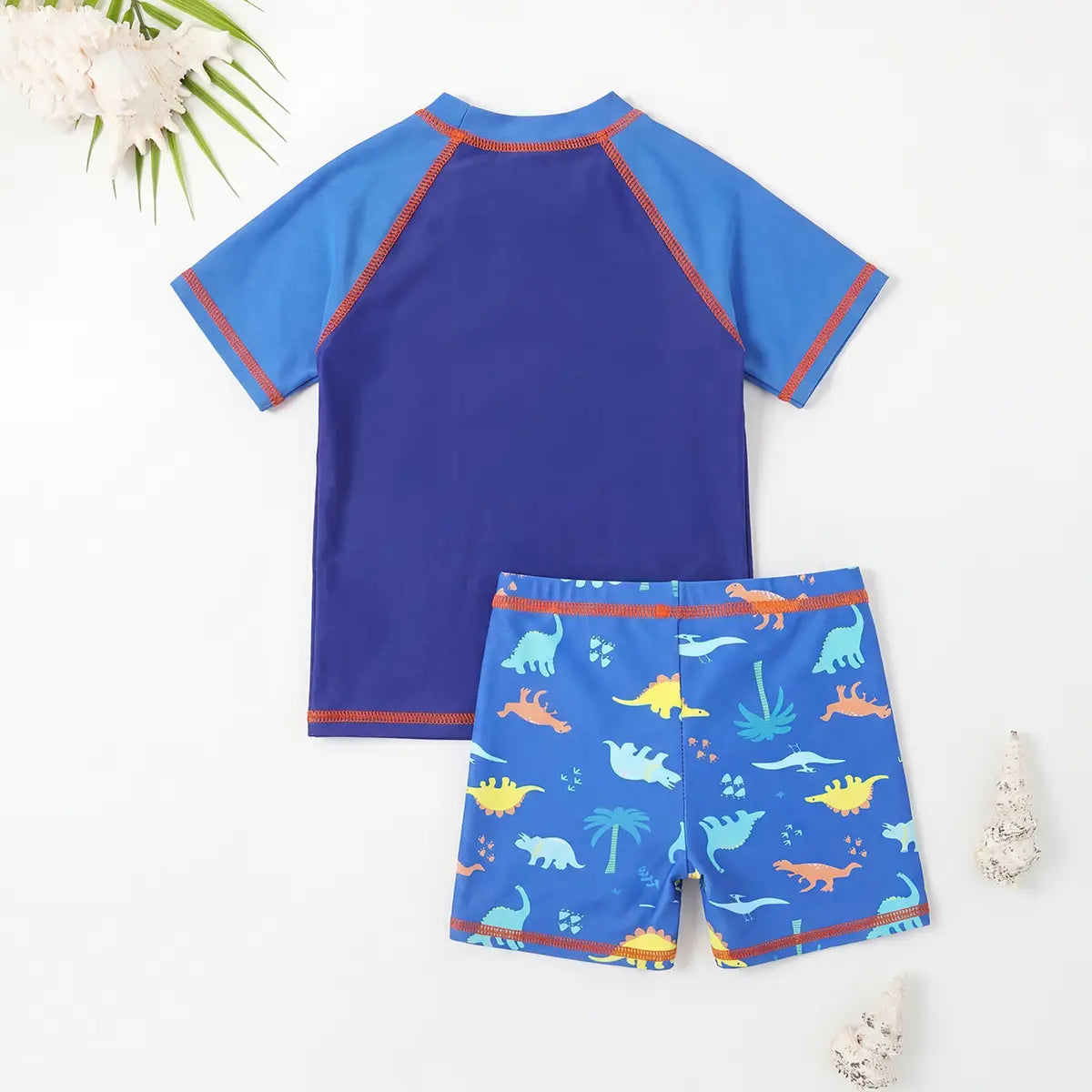 Boys Blue Dinosaur Printed T-Shirt With Shorts Swimwear Sets