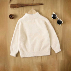 Boys Apricot Sweater With Self-Design Reindeer Pattern