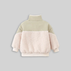 Boys Beige Color-blocked Jacket With High Neck