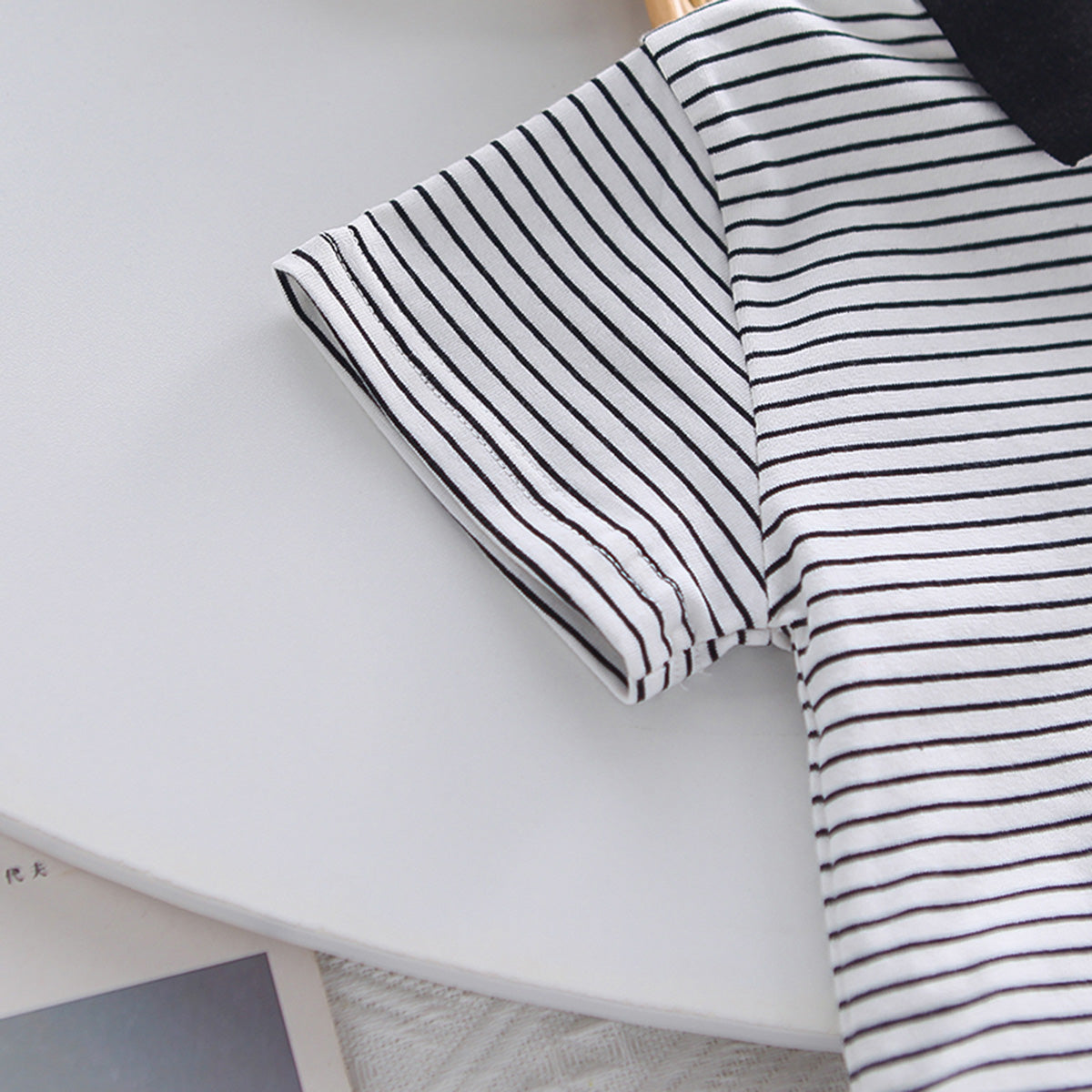 Boys Black Striped Polo T-Shirts With Dungaree Set