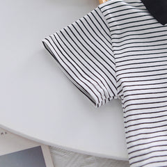 Boys Black Striped Polo T-Shirts With Dungaree Set