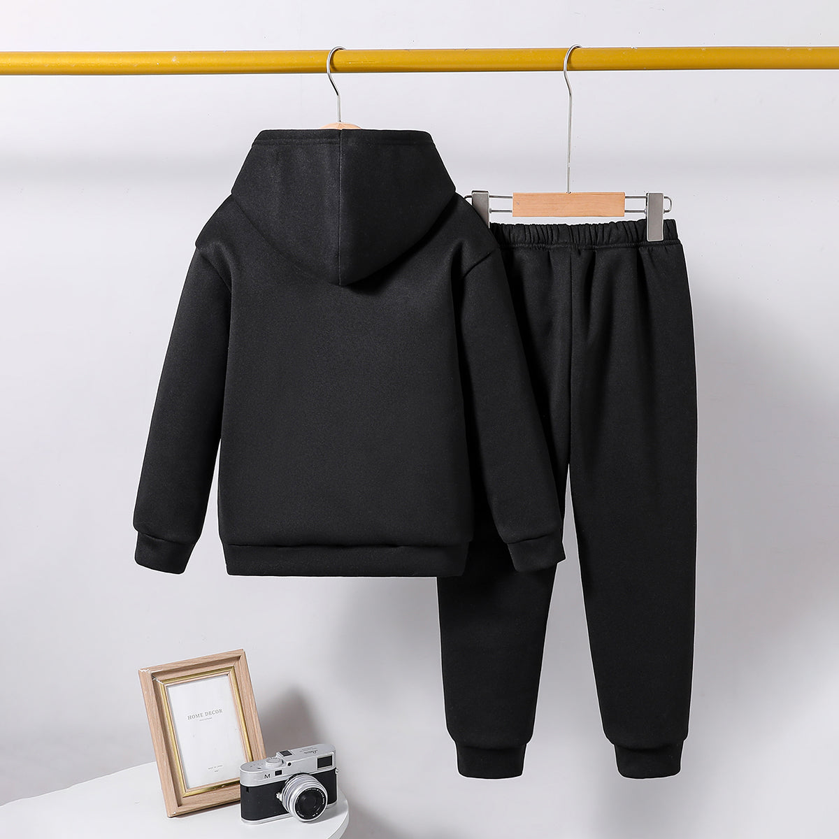 Boys Black Printed Hooded Sweatshirt with Joggers Set