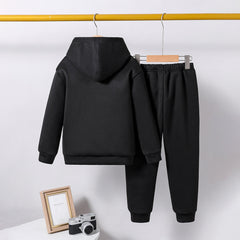 Boys Black Printed Hooded Sweatshirt with Joggers Set