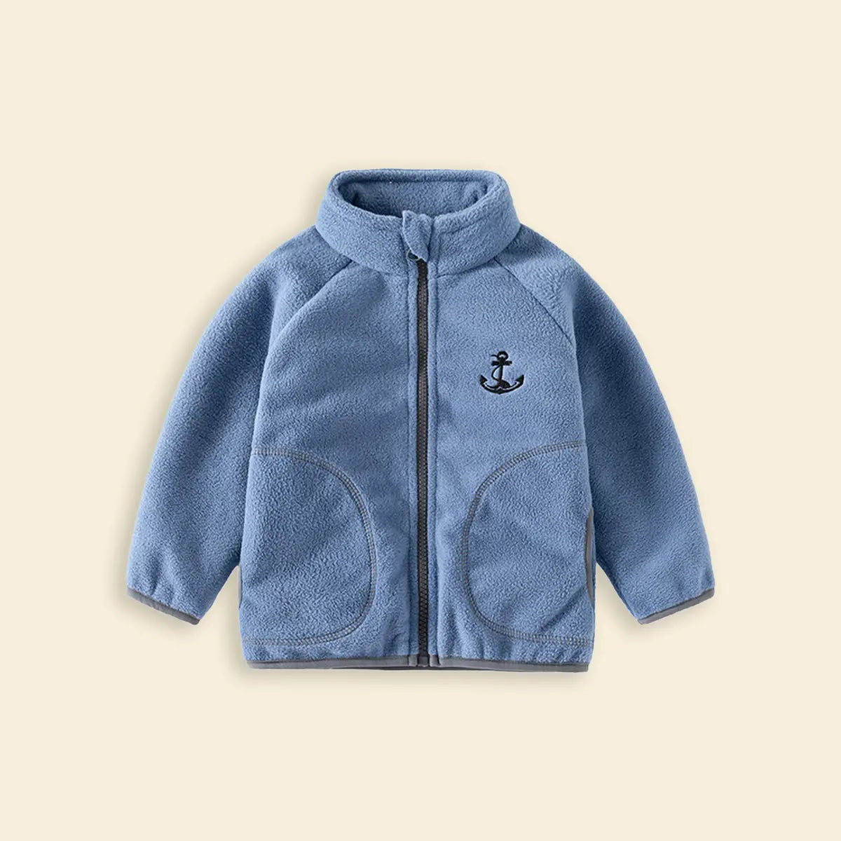 Boys Blue Fleece Embroidered Anchor Logo Zip-up Jacket