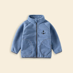 Boys Blue Fleece Embroidered Anchor Logo Zip-up Jacket