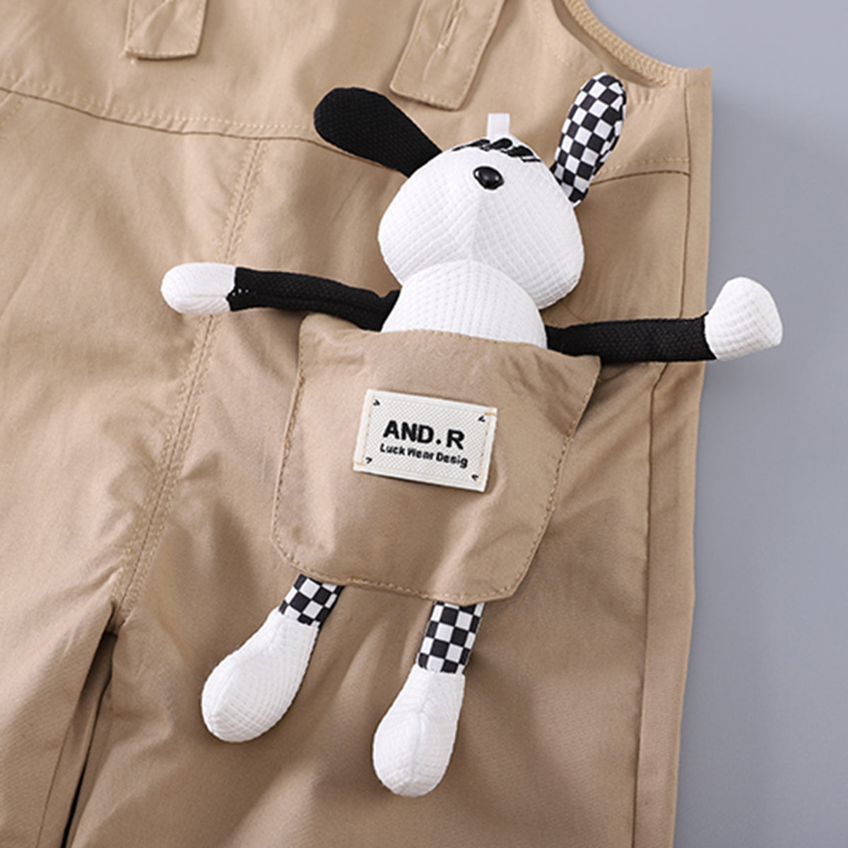 Boys Black Stripes Short Sleeve T-Shirt And Dungaree Set With Teddy Applique