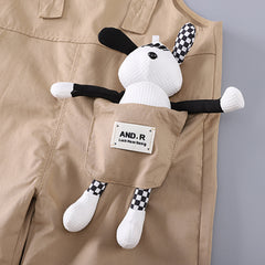 Boys Black Stripes Short Sleeve T-Shirt And Dungaree Set With Teddy Applique