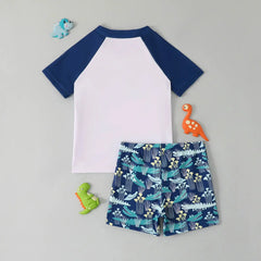 Boys Blue Graphics Short Sleeves T-Shirt & Shorts Swimsuit Sets