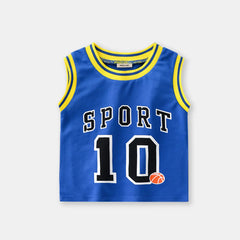 Boys Blue Alphanumeric Printed Sleeveless T-Shirt With Shorts Set