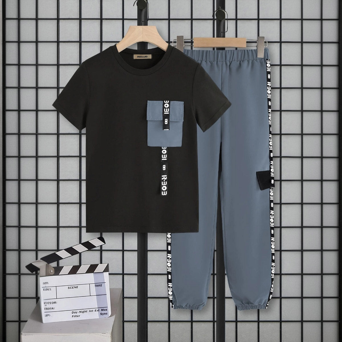 Boys Black Short Sleeve Round Neck T-Shirt With Jogger Set
