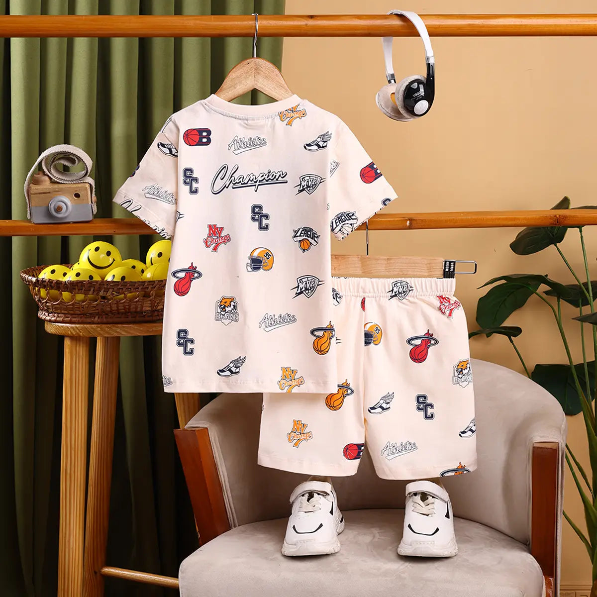 Boys Apricot AOP Graphics Short Sleeve T-Shirt With Elasticated Shorts Sets