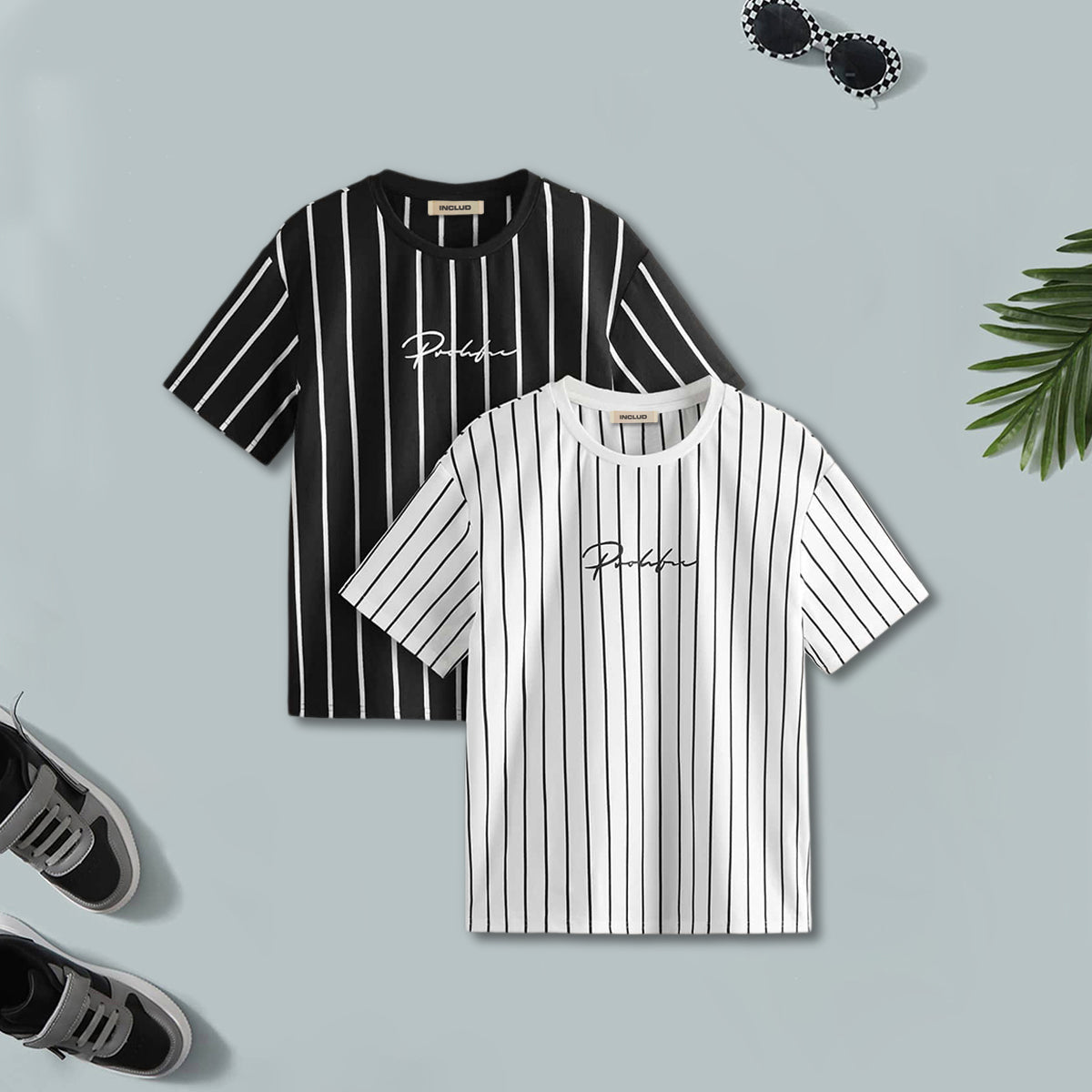 Boys Black And White Striped Short Sleeves T-Shirt ( Pack Of 2 )