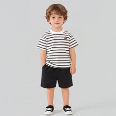 Boys Black Striped Short Sleeve T-Shirt With Shorts Sets