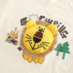 Boys 3D Lion Appliqued T-Shirt With Brown Shorts Set