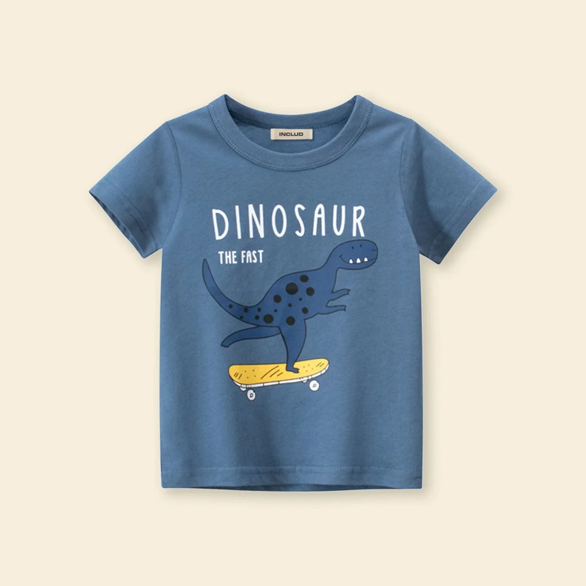 Boys Blue Dinosaur Printed Short Sleeves T-shirt