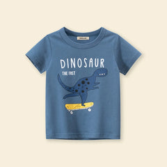 Boys Blue Dinosaur Printed Short Sleeves T-shirt