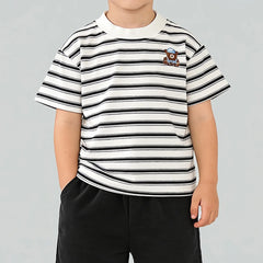 Boys Black Striped Short Sleeve T-Shirt With Shorts Sets