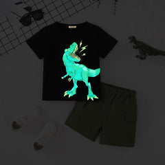 Boys Black Dinosaur Printed T-Shirt With Shorts Set