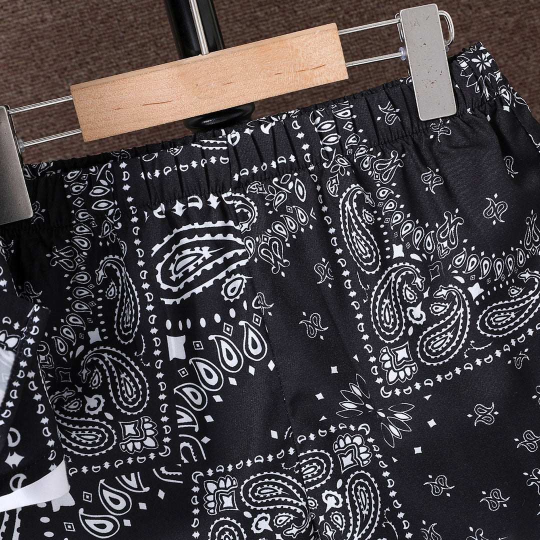 Boys Black Paisley Print Short Sleeve Shirt With Shorts Set