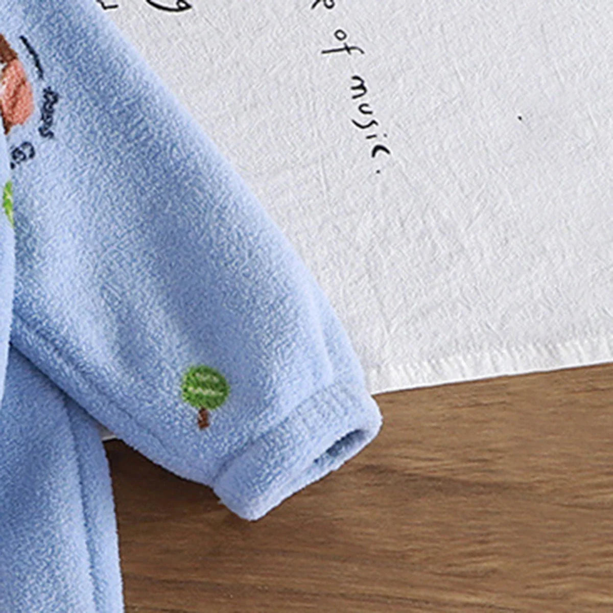Boys Blue Fleece Puppy Cartoon Printed Zip-up Jacket With Jogger Co-ord Sets