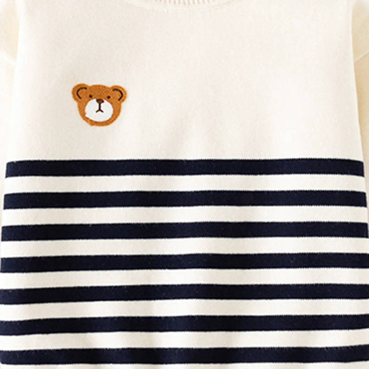 Boys Apricot Stripes Knitted Sweater With Bear Face Patch