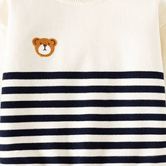 Boys Apricot Stripes Knitted Sweater With Bear Face Patch