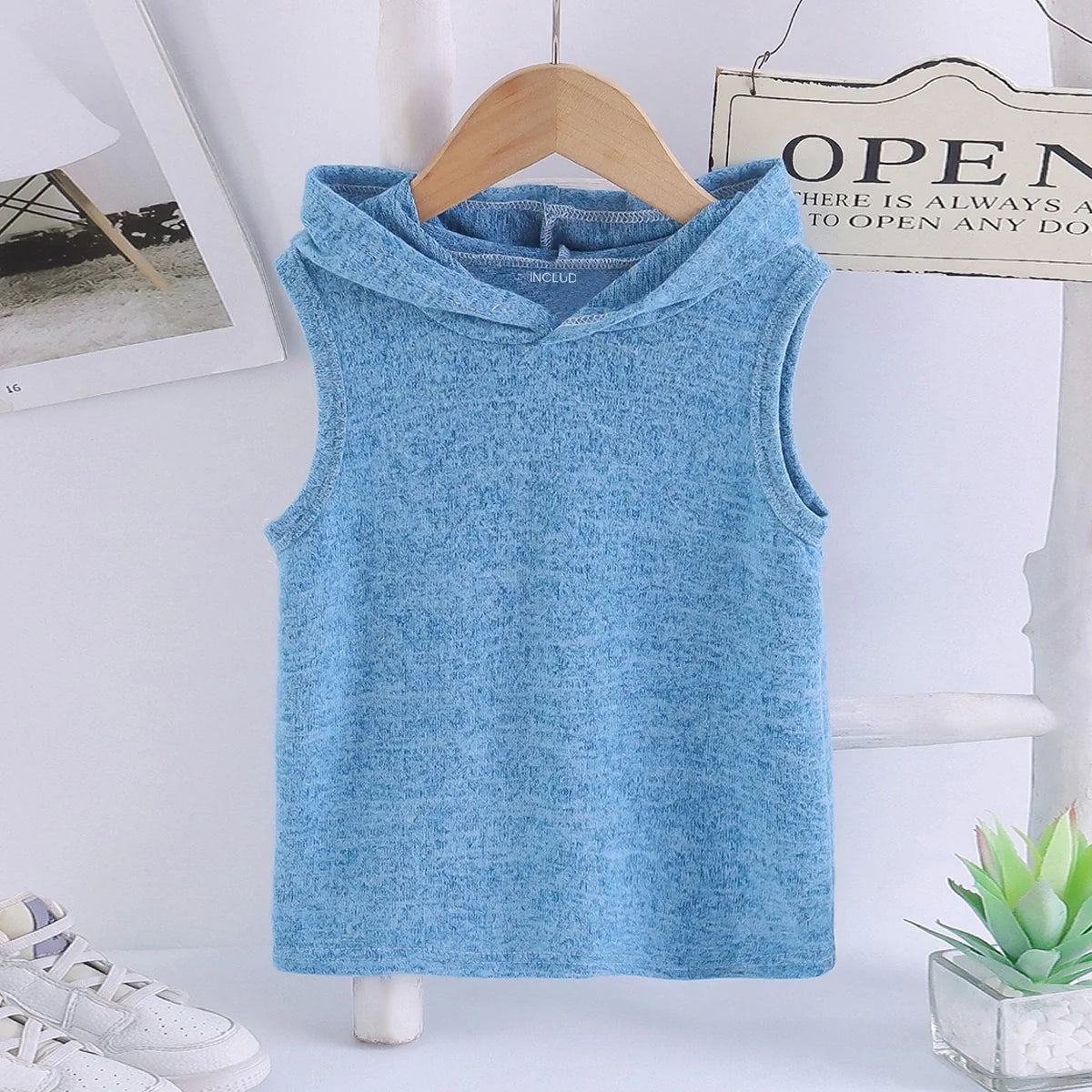Boys Blue Knitted Hooded Vest