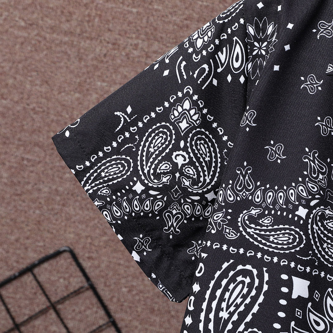 Boys Black Paisley Print Short Sleeve Shirt With Shorts Set