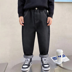 Boys Black Denim Pants with Back Wave Graphic